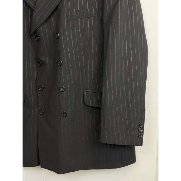 Alexandre London Men's 44R Double Breasted Wool Blend Blazer Black Striped - Picture 3 of 10